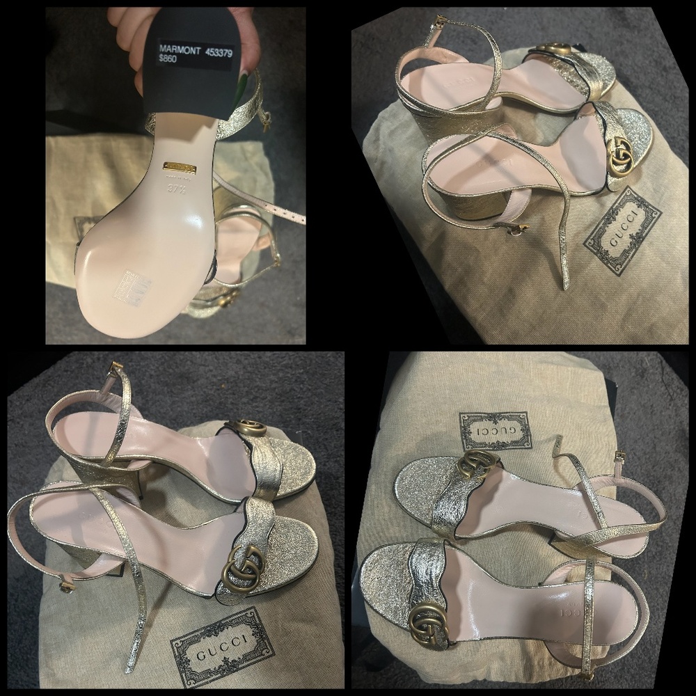 Gucci Marmont gold sandals